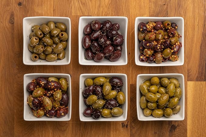 Pack of 4 Variety Mix Olives in Vacuum, 2 Greek Olive Varieties with 4 flavors, Freshly Sealed