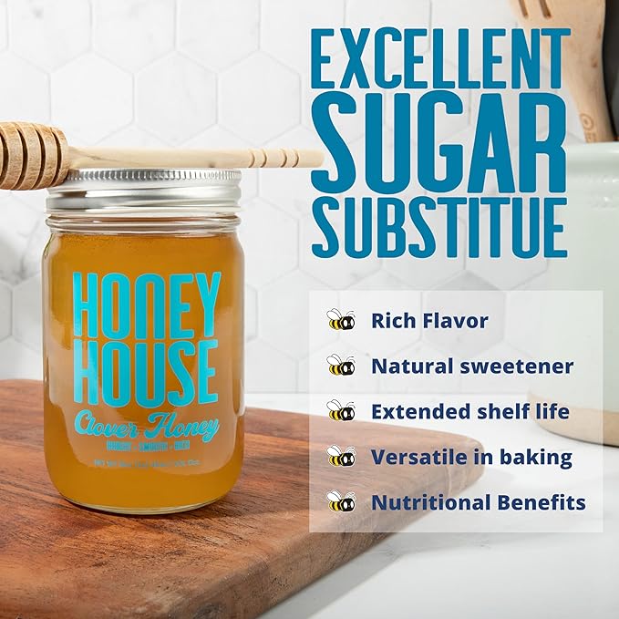 Honey House 100% Raw Clover – 100% Pure, Unfiltered & American-Sourced – Natural Sweetener in 12oz