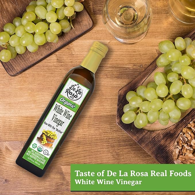 De La Rosa White Wine Vinegar, Raw with the “Mother”, Kosher for Passover, Vegan, Non-GMO & Gluten