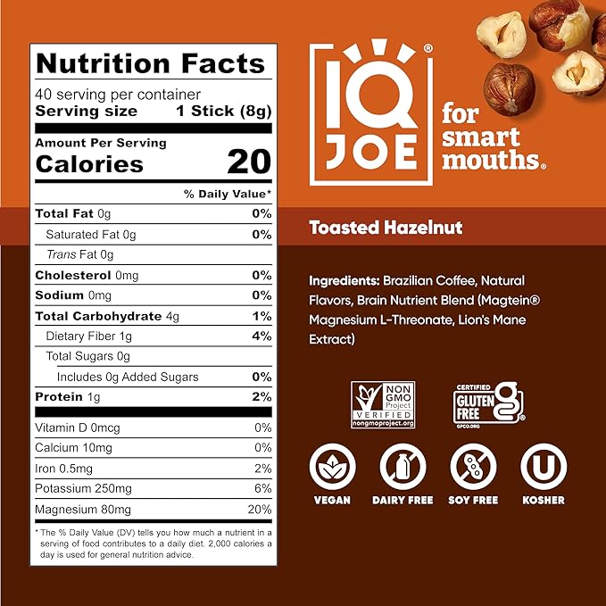 IQJOE Mushroom Coffee Packets (40 Servings) Lion’s Mane, Magtein Magnesium, Antioxidants