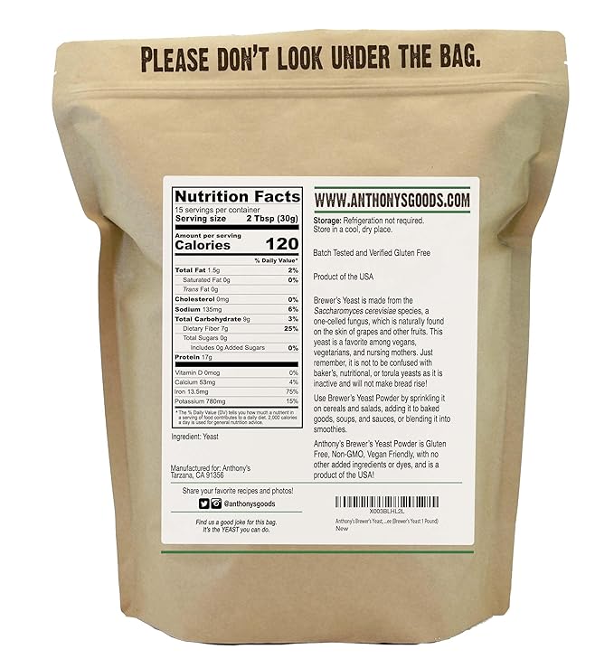 Anthony's Brewer's Yeast, 1 lb, Made in USA, Gluten Free, For Lactation Support, Unflavored