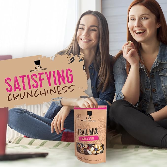 Natural Cravings 22oz Trail Mix Bulk Family Size Bag - Omega 3 Dried Fruit Mix & Assorted Nuts Mix