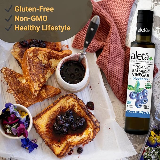 Aleta Farms Balsamic Vinegar, Greek Organic Blueberry Infused Aged Balsamic Vinegar, USDA Organic
