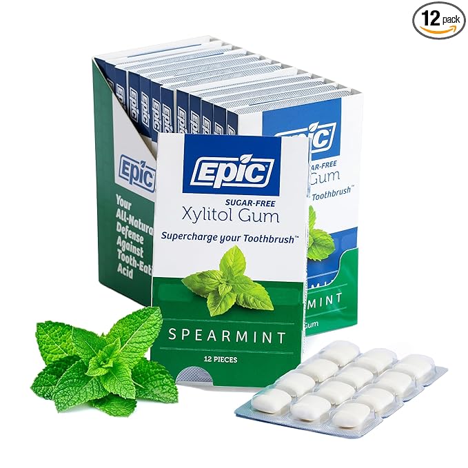 Epic 100% Xylitol Spearmint Chewing Gum - Sugar Free, Aspartame Free Dental Gum - Supports Oral