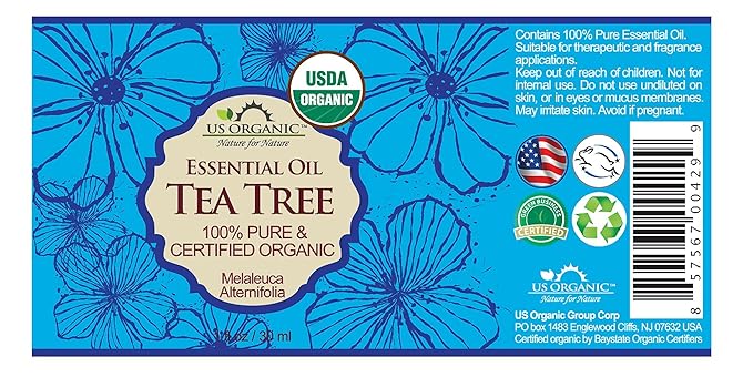 US Organic 100% Pure Tea Tree Essential Oil, Steam Distilled, USDA Certified Organic, for Hair