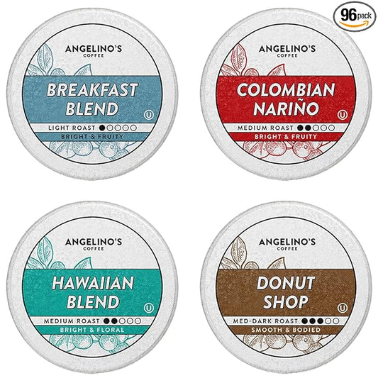 Angelino's Coffee - Medium Roast Coffee Pods Variety Pack, 96 Count - Includes Breakfast Blend