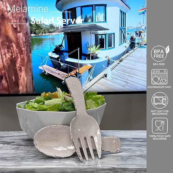 UPware Crackle Melamine Salad Servers, Serving Utensil Set, Includes Serving Fork and Spoon for