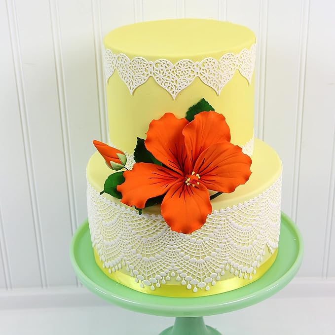 Global Sugar Art Hibiscus Sugar Cake Flowers Spray, Orange Hawaiian Cake Flower Large, 1 Count by
