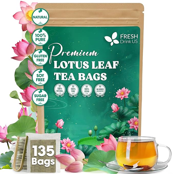 FreshDrinkUS, Premium 135 Lotus Leaf Tea Bags, 100% Natural & Pure from Lotus Leaves. Loose Leaf