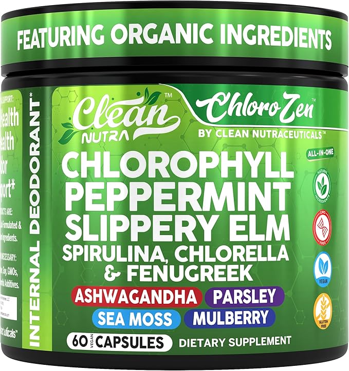Clean Nutra Chlorophyll Peppermint Slippery Elm Spirulina Chlorella Fenugreek Ashwagandha Sea Moss