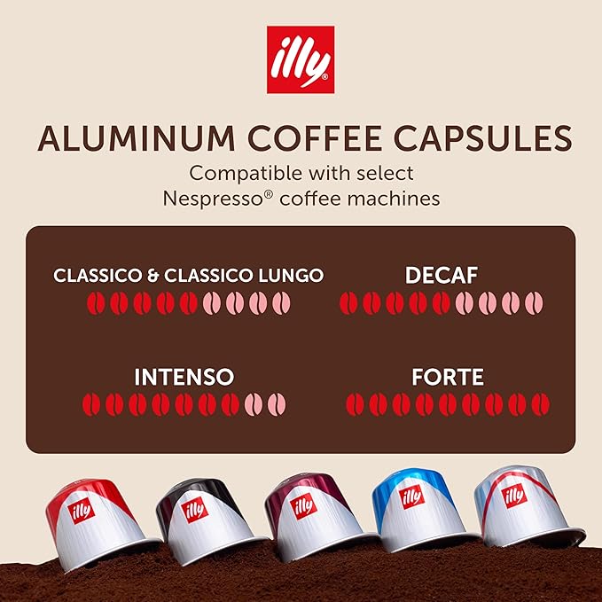 illy Aluminum Espresso Capsules - Compatible with Nespresso Machines - Classico, Forte, Intenso