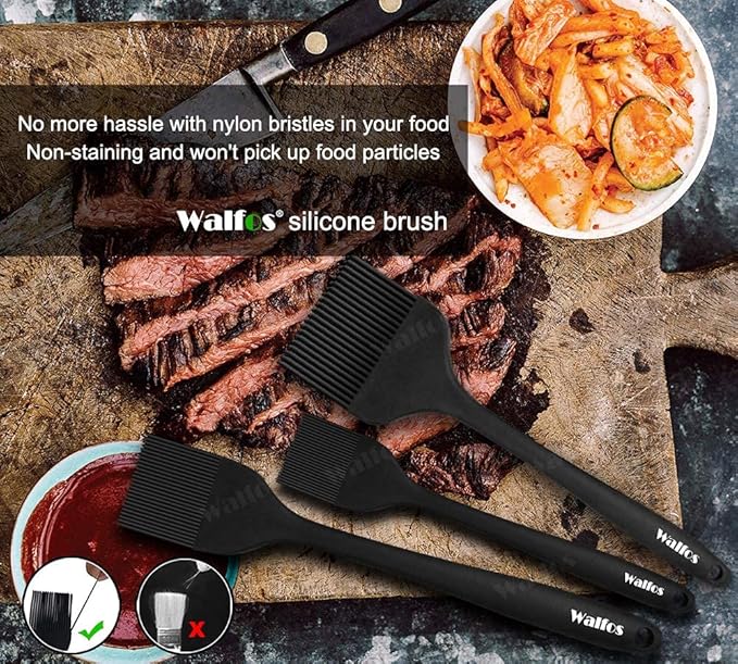 Walfos 3 Size Basting Brush, High Heat Resistant Silicone Pastry Brushes for Barbecue, Baking