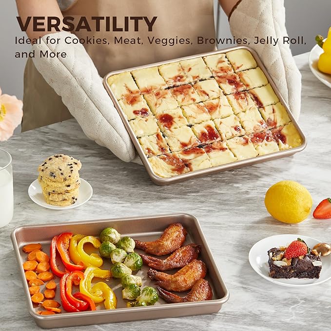 HONGBAKE 2 Pack 11 x 9 Inch Toaster Oven Pans and Trays, Small Baking Sheet Set for Cooking
