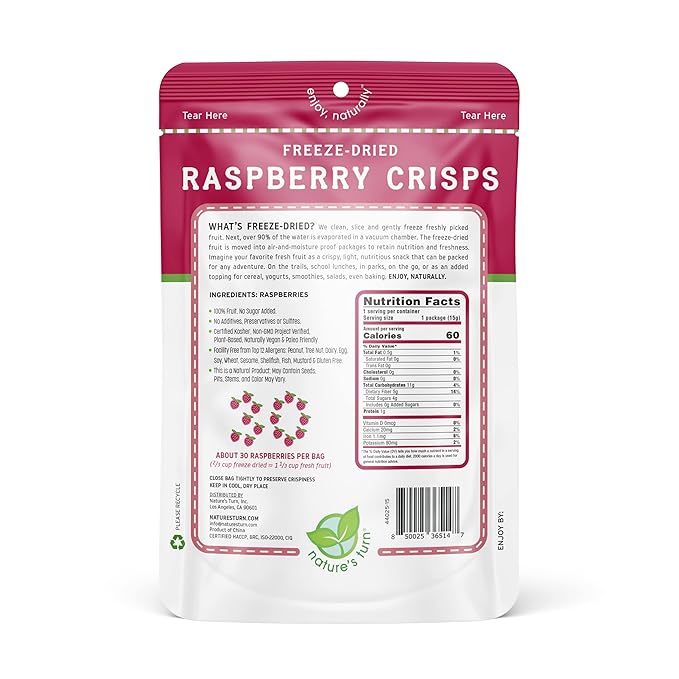 Nature’s Turn Freeze-Dried Raspberry Crisps – Healthy, Gluten-Free, Crispy & Delicious, Plant-Based