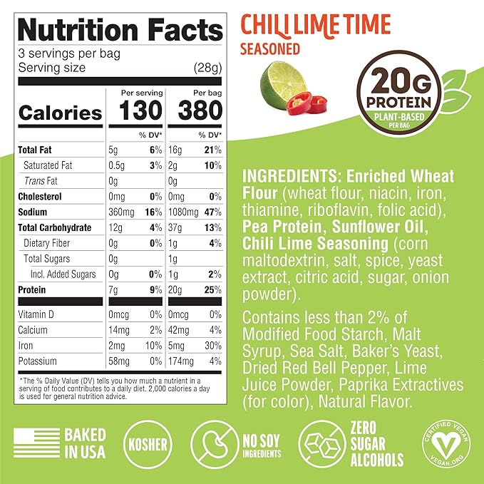 Lenny & Larry's FITZELS Protein Pretzels (Chilli Lime Time) 8 Individual Bags 3 oz Each – High