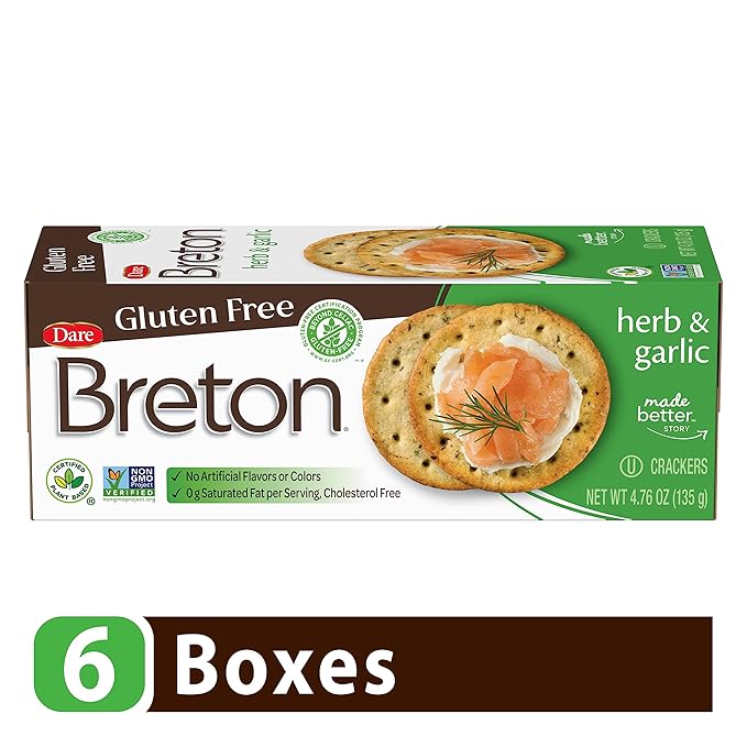 Dare Breton Gluten Free Crackers, Herb and Garlic, 4.76 oz Box (Pack of 6) – Healthy Gluten Free