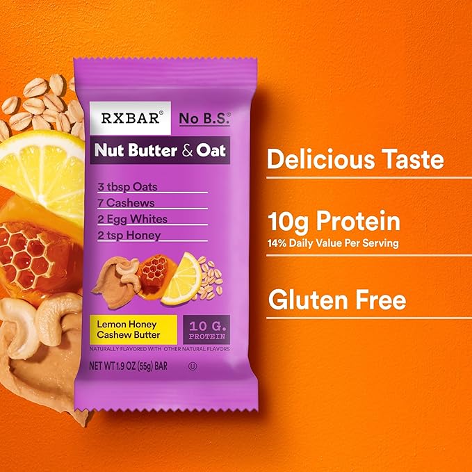 RXBAR Nut Butter and Oat Protein Bars, Protein Snacks, Snack Bars, Lemon Honey Cashew Butter (30