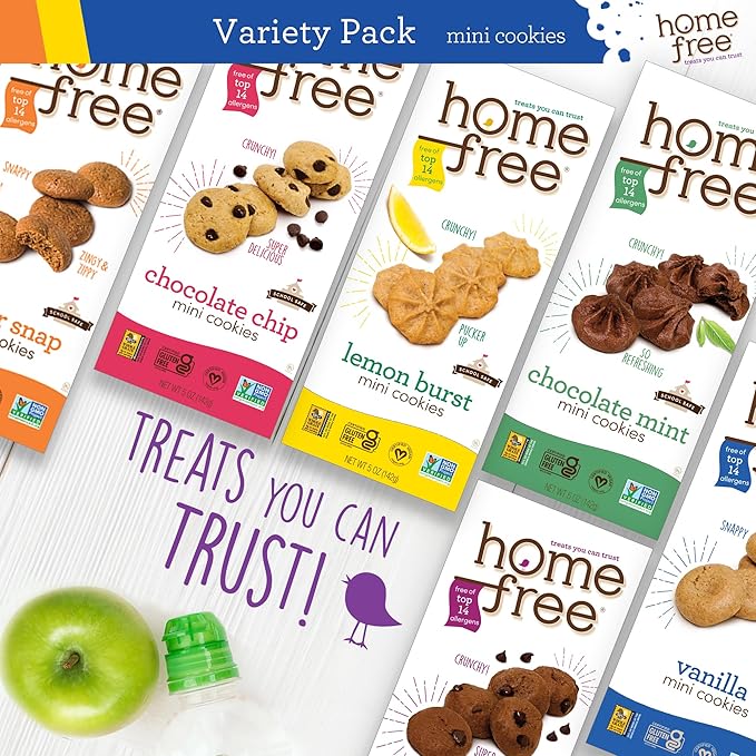 Homefree Treats — Vegan Cookies Variety Pack – Allergy Safe School Snacks – Peanut Free, Gluten