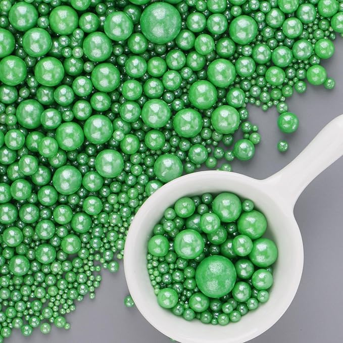 Green Sprinkles for Cake Decorating, 6 Sizes Mix Edible Pearl Sugar for Cupcake Cookie Ice Cream
