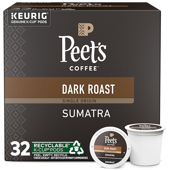 Peet's Coffee, Dark Roast Keurig K-Cup Pods - Single Origin Sumatra 32 Count (1 Box of 32 K-Cup