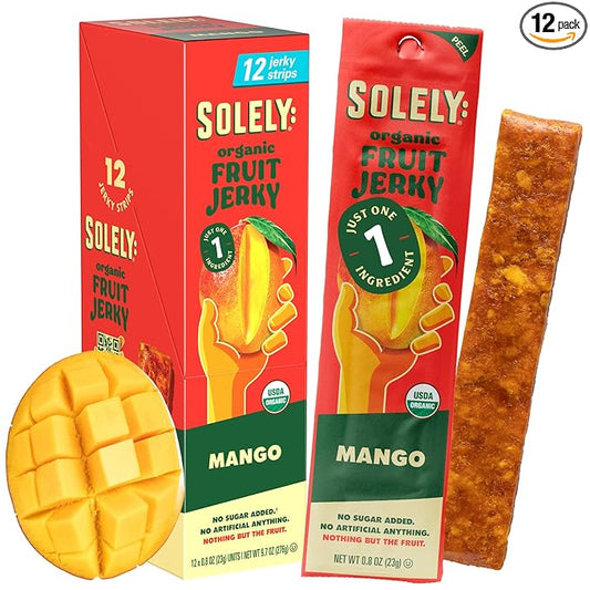 Solely - Organic Mango Fruit Jerky - 12 Individually Wrapped Fruit Strips - Fruit Leather Made from