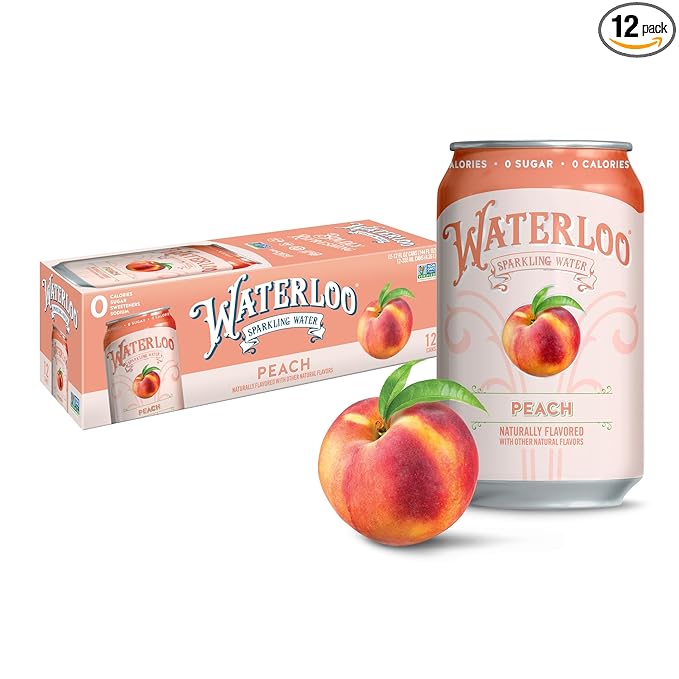 Waterloo Sparkling Water, Peach Naturally Flavored, 12 Fl Oz Cans (Pack of 12) – Zero Calories and