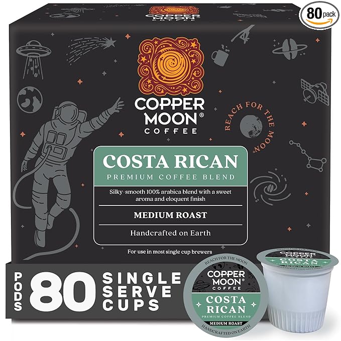Copper Moon Single Serve Coffee Pods For Keurig K-Cup Brewers, Medium Roast, Costa Rican Blend, 80