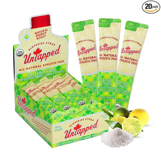 UnTapped Salted Citrus Infused Vermont Maple Syrup Packets for Athletes, Box of 20 - 1 fl oz | Pure