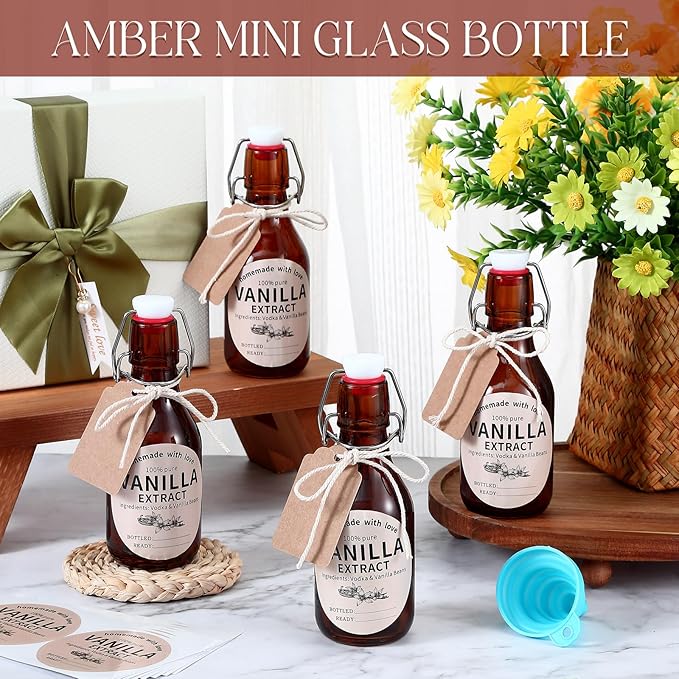 Vesici 12 Sets Swing Top Glass Bottles Set Amber Homemade Vanilla Extract Bottles with Stoppers