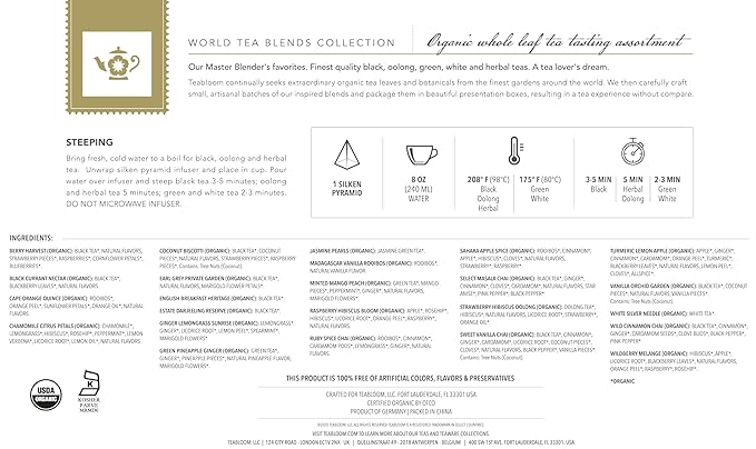 Teabloom - World's Finest Pyramid Tea Collection, 24 Varieties of USDA Certified Organic Teas