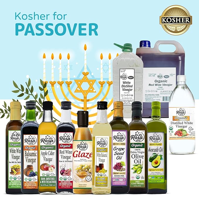 De La Rosa Organic White Balsamic Vinegar, Kosher for Passover, Vegan & Gluten-Free, Great for