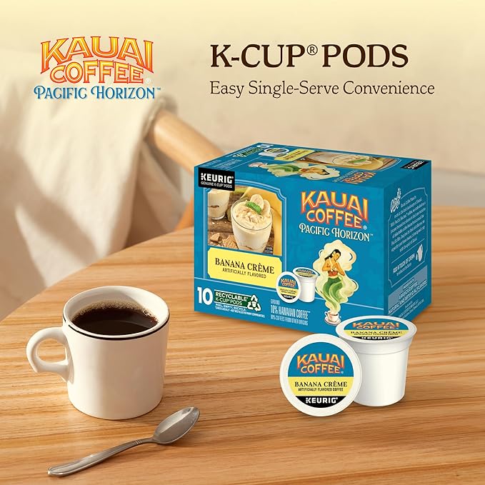 Kauai Coffee K-Cup Pods for Keurig Brewers – Arabica Coffee, 10% Hawaiian – Medium Roast, Banana