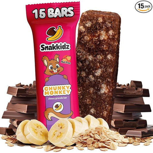 Snakkidz Organic Chewy Granola Bar, Allergen Free, Made with Avocado Oil, Low Sugar (15 Bars