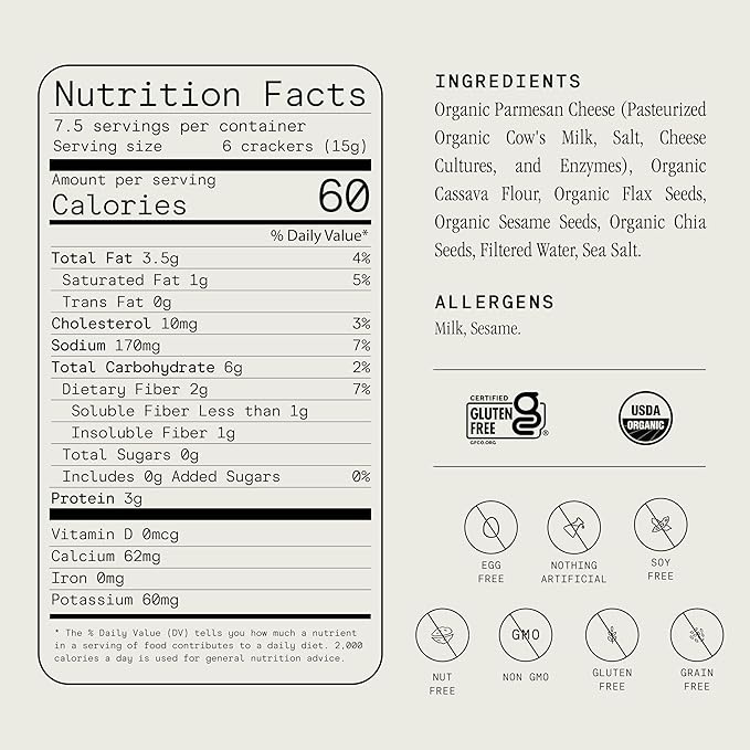 Julian Bakery® Organic Seed Crackers - Parmesan 4oz | Gluten Free and Organic Certified | Grain