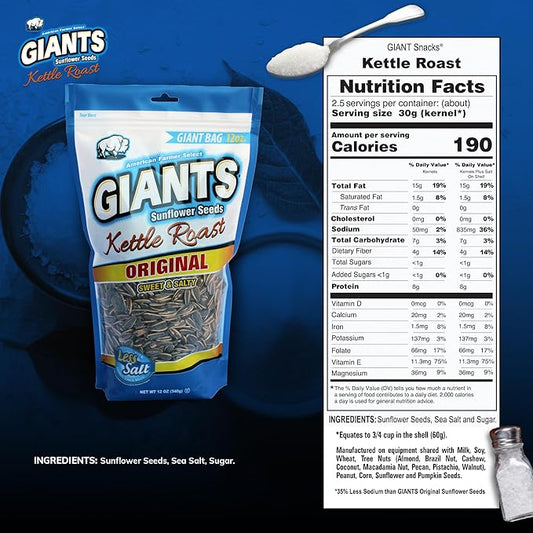 GIANTS Kettle Roast Sweet & Salty Sunflower Seeds - Sunflower Seeds Bulk, Sunflower Seed Snack to
