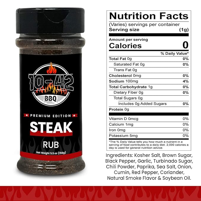 10-42 BBQ Steak Seasoning NO MSG, 0 Calorie | Meat Rub & Seasonings for Grilling, Beef & Pork |