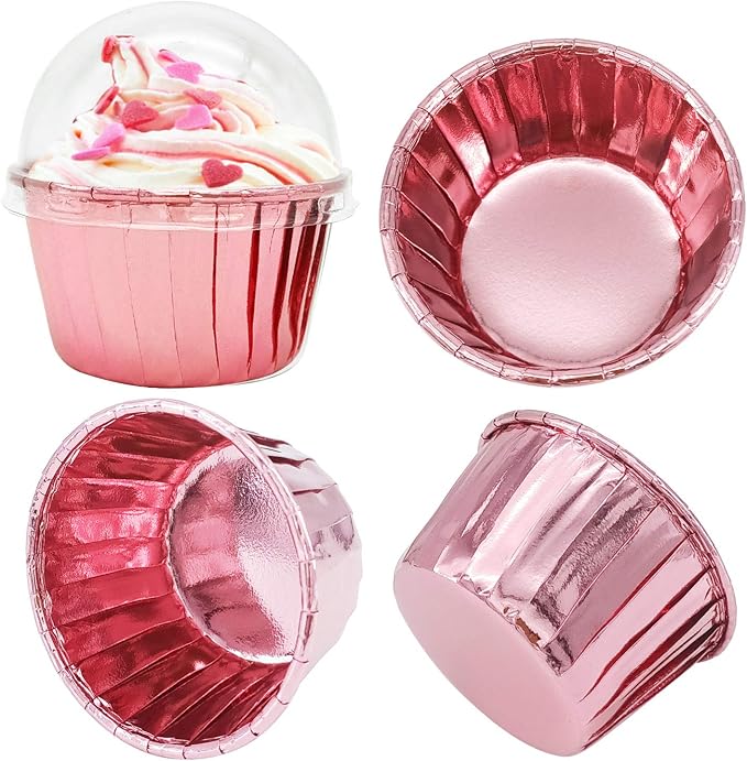 Cupcake Liners with Dome Lids 100Pack,Free-Air 3.5Oz Mini Foil Baking Cups Muffin Liners,Disposable