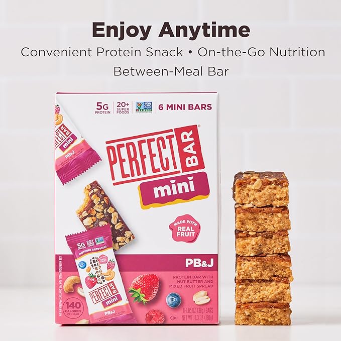 Perfect Bar Mini, PB&J Protein Bar, Protein Snack, Snack Bar, Gluten Free, Soy Free, Non GMO, No