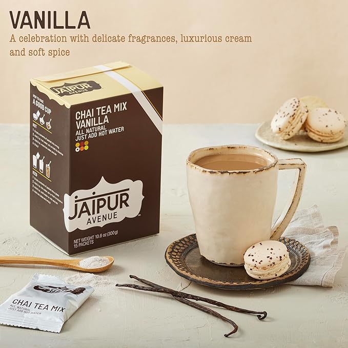 Jaipur Avenue Vanilla Chai Tea Mix Crafted with All-Natural Assam Black Tea, Vanilla, Cane Sugar