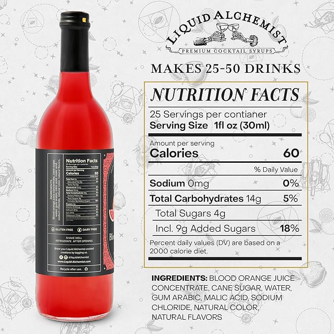 Liquid Alchemist Blood Orange Syrup for Cocktails - Real Ingredients Make this the Perfect Winter