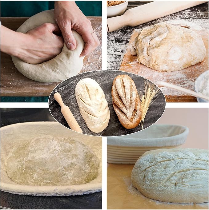 Sourdough Bread Baking Supplies, 2 Pack Banneton Bread Proofing Basket 10 inch Round & 10 inch Oval