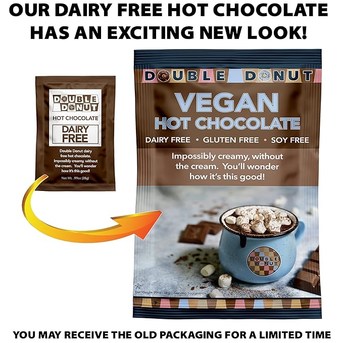 Double Donut Dairy Free Hot Chocolate Mix, Non Dairy Instant Vegan Hot Chocolate Packets, 30 Count
