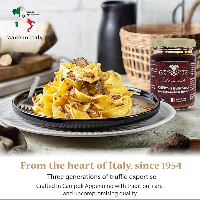 Diamante Italy Chili Truffle Sauce with White Truffles - Hot Sauce for All Cuisines - Authentic