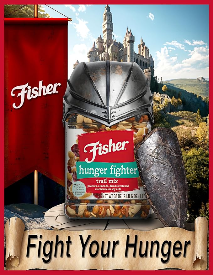 Fisher Snack Hunger Fighter Bulk Trail Mix, 38 oz (Pack of 1), Peanuts, Almonds, Dried Sweetened