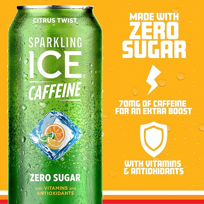 Sparkling Ice Caffeine Citrus Twist Sparkling Water with Caffeine, Zero Sugar, with Antioxidants