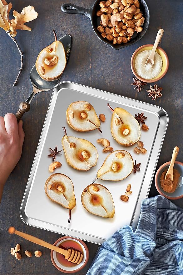P&P CHEF 12.5 Inch Baking Cookie Sheet, Oven Pan Tray Stainless Steel Sheet Pan for Kitchen, Oven