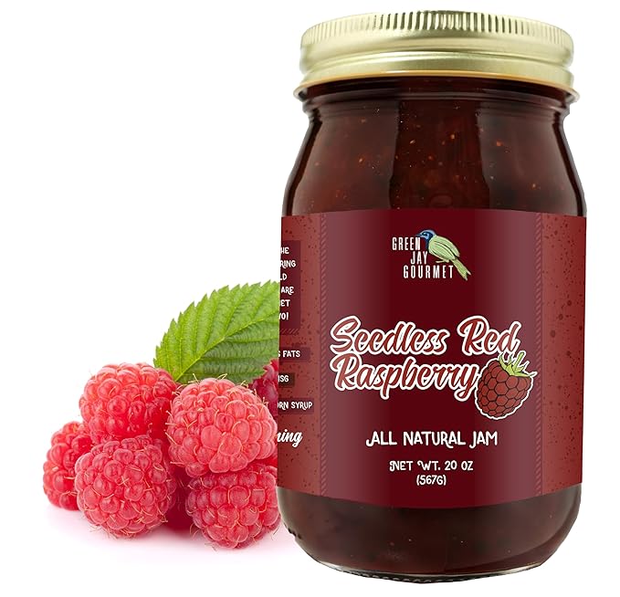 Green Jay Gourmet Seedless Raspberry Jam - All-Natural Fruit Jam with Red Raspberries & Lemon Juice