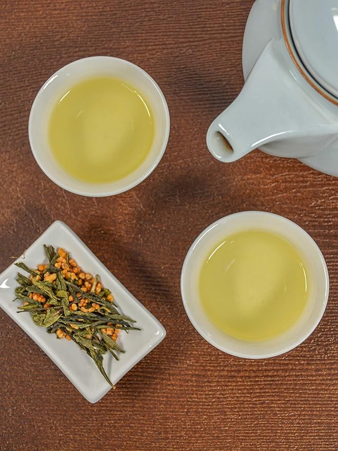 TIAN HU SHAN Genmaicha Green Tea with Roasted Rice, Low Caffeine Genmaicha Tea Loose Leaf 8 Ounce /