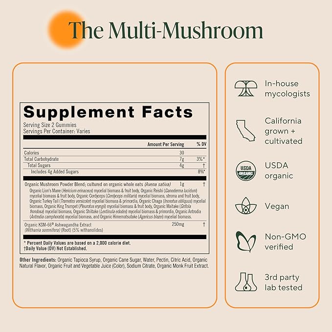 Om Master Blend Mushroom Gummies - Organic Mushroom Supplement with 10 Mushrooms and Ashwagandha