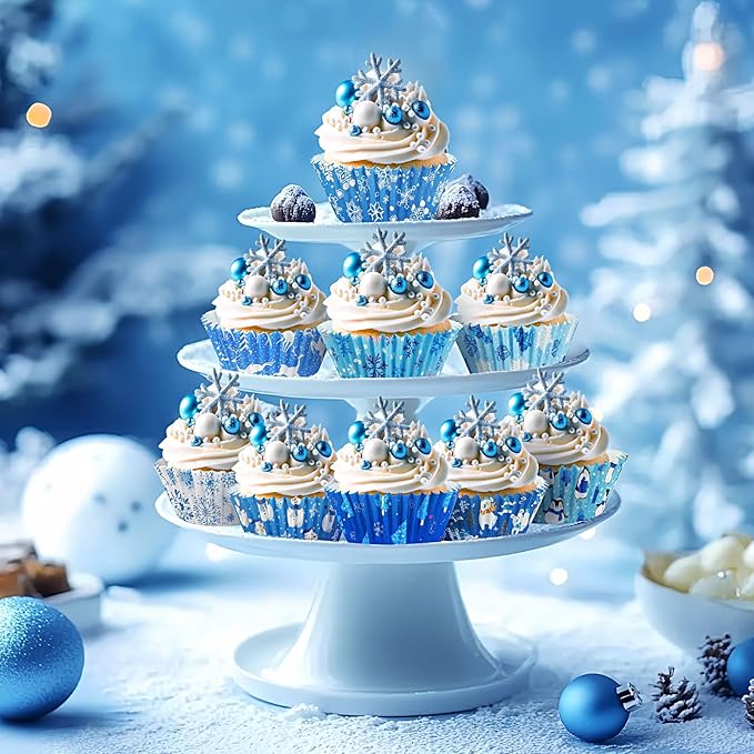 SANNIX 450pcs Winter Christmas Cupcake Liners Santa Snowflakes Cupcake Wrappers Baking Cups Paper